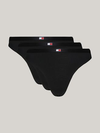 Tommy Hilfiger Womens Tommy Jeans Flag Logo Thong 3-Pack - Black - XL