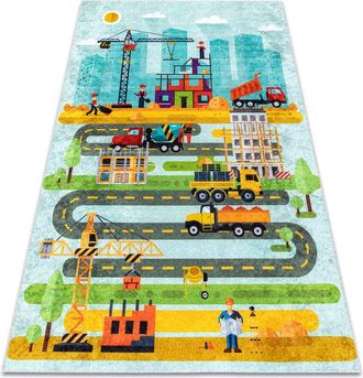 RugsX Rugsx - Alfombra Lavable Junior 52105.801 Sitio De Construcci&oacute;n, Calles Para Ni&ntilde;os Antideslizante - Azul Multicolour 140x190 Cm