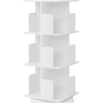 ML Design ML-Design Libreria Girevole a 360&deg; 40x94x40 cm Bianco da Interno in Legno Truciolare con 3 Ripiani e 12 Scomparti, Scaffale Angolare a Colonna