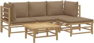 vidaXL Vidaxl - Set De Muebles De Jard&iacute;n 5 Piezas Bamb&uacute; Y Cojines Gris Taup&eacute;