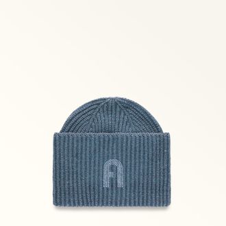 Furla Delizia Berretto Grigio Blu Misto Lana E Lurex + Strass Donna