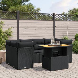 vidaXL Set De Comedor De Jard&iacute;n 7 Pzas Y Cojines Rat&aacute;n Sint&eacute;tico Negro Vidaxl