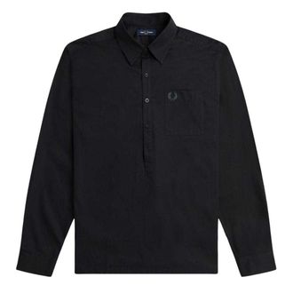Fred Perry Effen herenoverhemd met lange mouwen (Zwart)