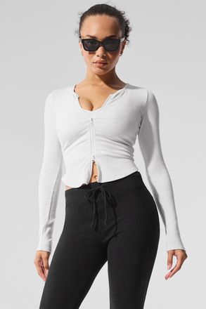 Alo | Ribbed Stardust Long Sleeve Jacket in White, Size: Medium