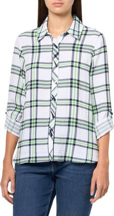 Multiples Plaid Button Down Shirt In Green, Navy, White