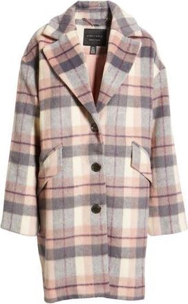 Sanctuary Plaid Long Coat in Pink/Grey Plaid at Nordstrom Rack, Size Small