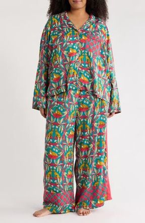 Printfresh Rittenhouse Satin Pajamas in Ruby/Jade at Nordstrom Rack, Size Xx-Small