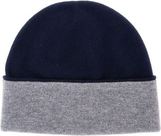 KANGRA Blue Beanie With Contrasting Brim In Cashmere Woman