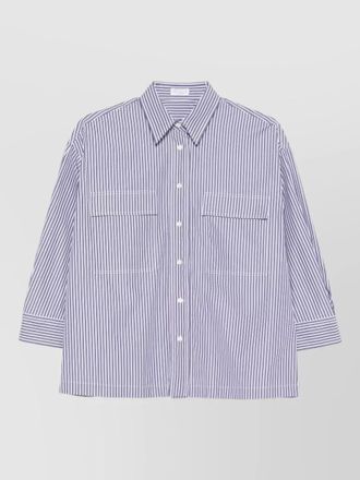 Brunello Cucinelli longline cotton shirt chest pockets stripes