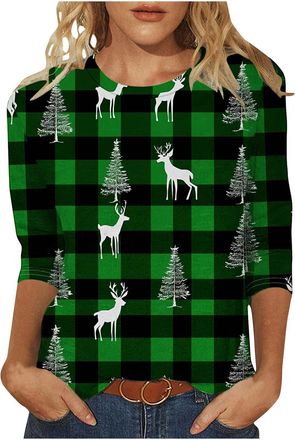 Generic Christmas Jumpers for Women UK Funny Cute Glitter Xmas Tree Graphic Printed Sweatshirts Crew Neck 3/4 Sleeve T Shirt Casual Print Patterns Holiday Jum