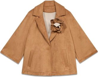 Oltre Suede Effect Jas met Broche - Dames - Mantel - Beige - L - Polyester - Jassen
