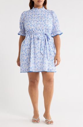 Sugarlips Maisie Floral Miana Cotton Shirtdress in White/Blue Combo at Nordstrom, Size 1 X