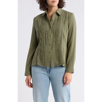 Forgotten Grace Front Pleat Button-Up Shirt in Olive at Nordstrom Rack, Size X-Large