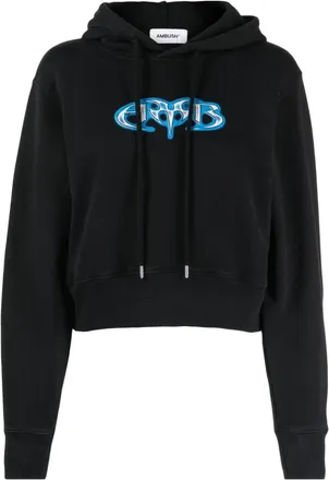 AMBUSH Black Amb Graphic Cropped Cotton Hoodie