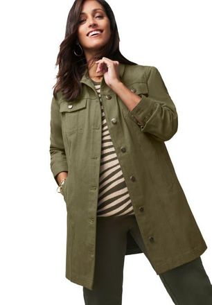 Jessica London Long Denim Jacket in Dark Olive Green at Nordstrom, Size 32