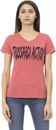 Trussardi Elegante roze Tee met V-hals - Dames - T-shirts - Roze - XL - Katoen - Tops