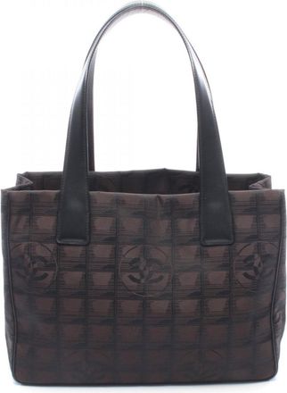 Chanel New Travel Line Black Brown Nylon Canvas Leather Handbag Tote Bag (Pre-Owned)