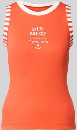 Marc Cain Slim Fit Top mit Statement-Print in Koralle, Gr&ouml;&szlig;e 34