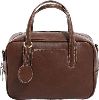 Generic Retro Sugar Cube Bowling Bag Tanned Leather Commuter Underarm Small Square Simple Shoulder Handbag(Small dark coffee)