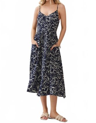 Final Touch Coastal Pocket Midi Dress In Navy Blue