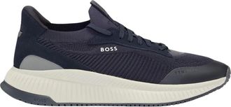 HUGO BOSS Schoenen, Heren, Blauw, 44 EU, Leer, Heren Runner Stijl Sneakers