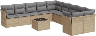 vidaXL Set De Sof&aacute;s De Jard&iacute;n 11pzas Con Cojines Rat&aacute;n Sint&eacute;tico Beige Vidaxl
