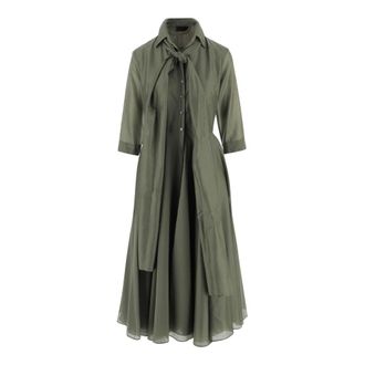 F.it Shirt Dresses, female, Green, Size: L Lyocell Blend Dress with Knotted Collar