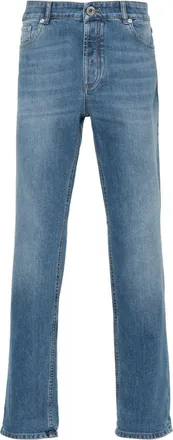 Brunello Cucinelli mid-rise straight-leg jeans - men - Cotton/Cotton/Leather/Elastane - 54 - Blue