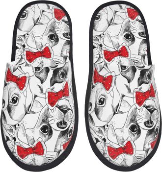Generic Fluffy Slippers Cute French Bulldog Bow Tie Cool Warm Cotton Slippers Cozy Indoor Shoes For Spa Ladies Room M