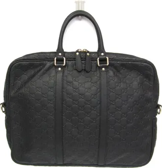 Gucci Convertible Briefcase Guccissima Leather Black Leather Briefcase Bag (Pre-Owned)