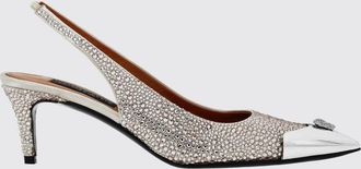 Philipp Plein Slingback in pelle con Skull in cristalli e tacco medio