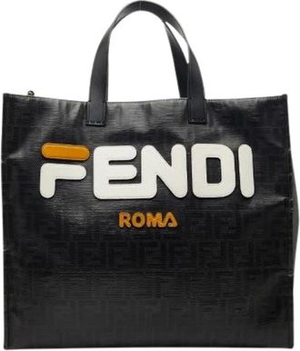 Fendi Pre-owned Tote Bags, female, Black, Size: ONE SIZE Pre-owned Mania Zucca Polyester Leather Wool Tote Bag