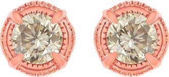House of Brilliance 925 Sterling Silver Diamond Solitaire Milgrain Stud Earrings in Rose at Nordstrom