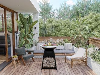 Vente-Unique Barbecue plancha braciere a carbone e legna con ripiano in acciaio L81 x l81 x H96 cm Nero - CORVERA