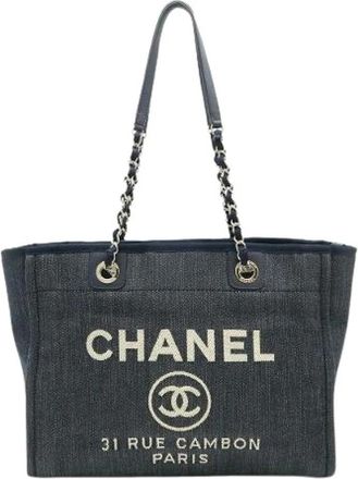 Chanel Pre-owned Deauville Medium Tote Bag - Dames - Vintage Shopper - Blauw - ONE Size - Leer - Vintage