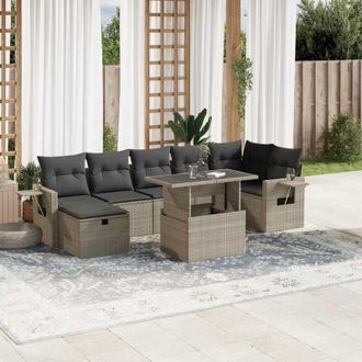 vidaXL Vidaxl - Set De Sof&aacute;s De Jard&iacute;n 8 Pzas Y Cojines Rat&aacute;n Sint&eacute;tico Gris