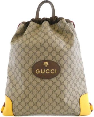 Gucci Beige Yellow Gg Supreme Leather Backpack (Pre-Owned)