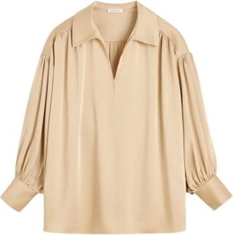 By Malene Birger Overhemden, Dames, Beige, XS, Satijn, Leonora Satin Blouse