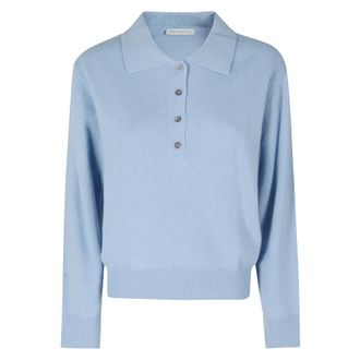 Low Classic Su&eacute;ter de cuello abierto de lana merino y cachemira - Knitwear - Mujer - Azul - S