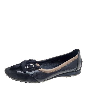 Tod's Tods Black Patent Leather And Suede Lace Up Loafers