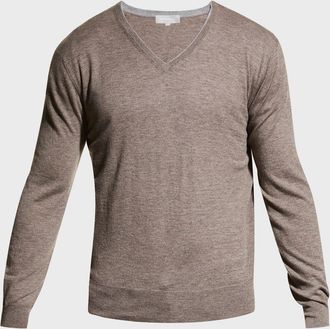 Neiman Marcus Men & apos;s Extra Lightweight Wool-Cashmere V-Neck Sweater