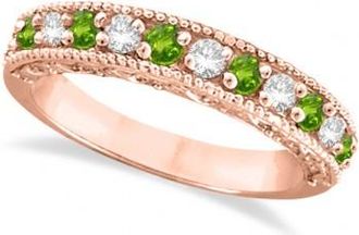 Allurez Peridot & Diamond Ring Anniversary Band 14k Rose Gold (0.30ct)