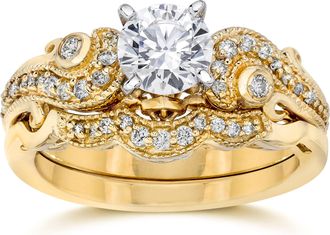 Pompeii3 Emery 3/4Ct Vintage Diamond Engagement Wedding Ring Set 14K Yellow Gold