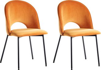 Beliani Conjunto De 2 Sillas De Comedor De Terciopelo Naranja Negro Covelo