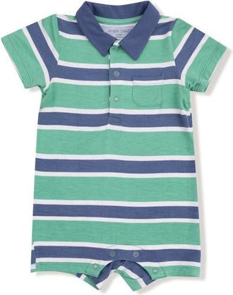 Angel Dear Rugby Stripe Romper in Green/Navy at Nordstrom, Size 12-18M