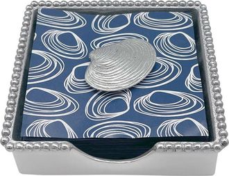 Mariposa Clam Beaded Napkin Box Set in Silver at Nordstrom