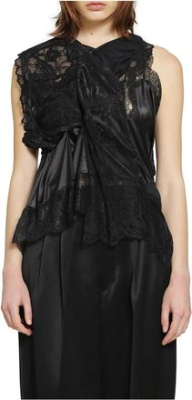 Junya Watanabe Asymmetrische Top van satijn en kant - Dames - Tops zonder mouwen - Zwart - M - Satijn - Tops