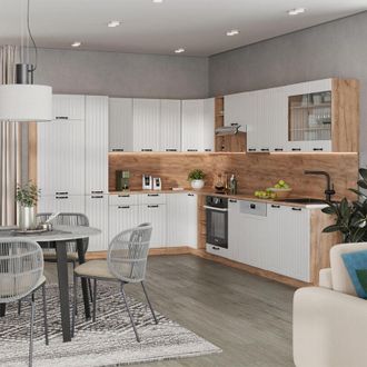 Vicco Cocina Esquinera Fame-line, Blanco Casa De Campo, 347 X 60 Cm, Et M&aacute;rmol, Vicco