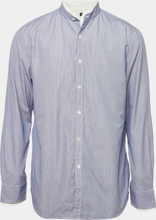 Shanghai Tang Blue Striped Cotton Long Sleeve Shirt