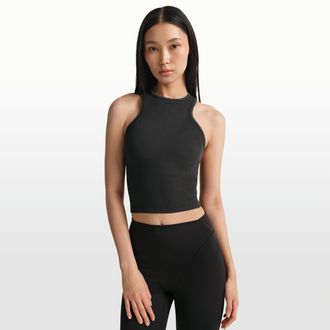 Nike Womens SKIMS Ribbed Seamless Racerneck Tank Top in Black | TPTNK11000W-OAR